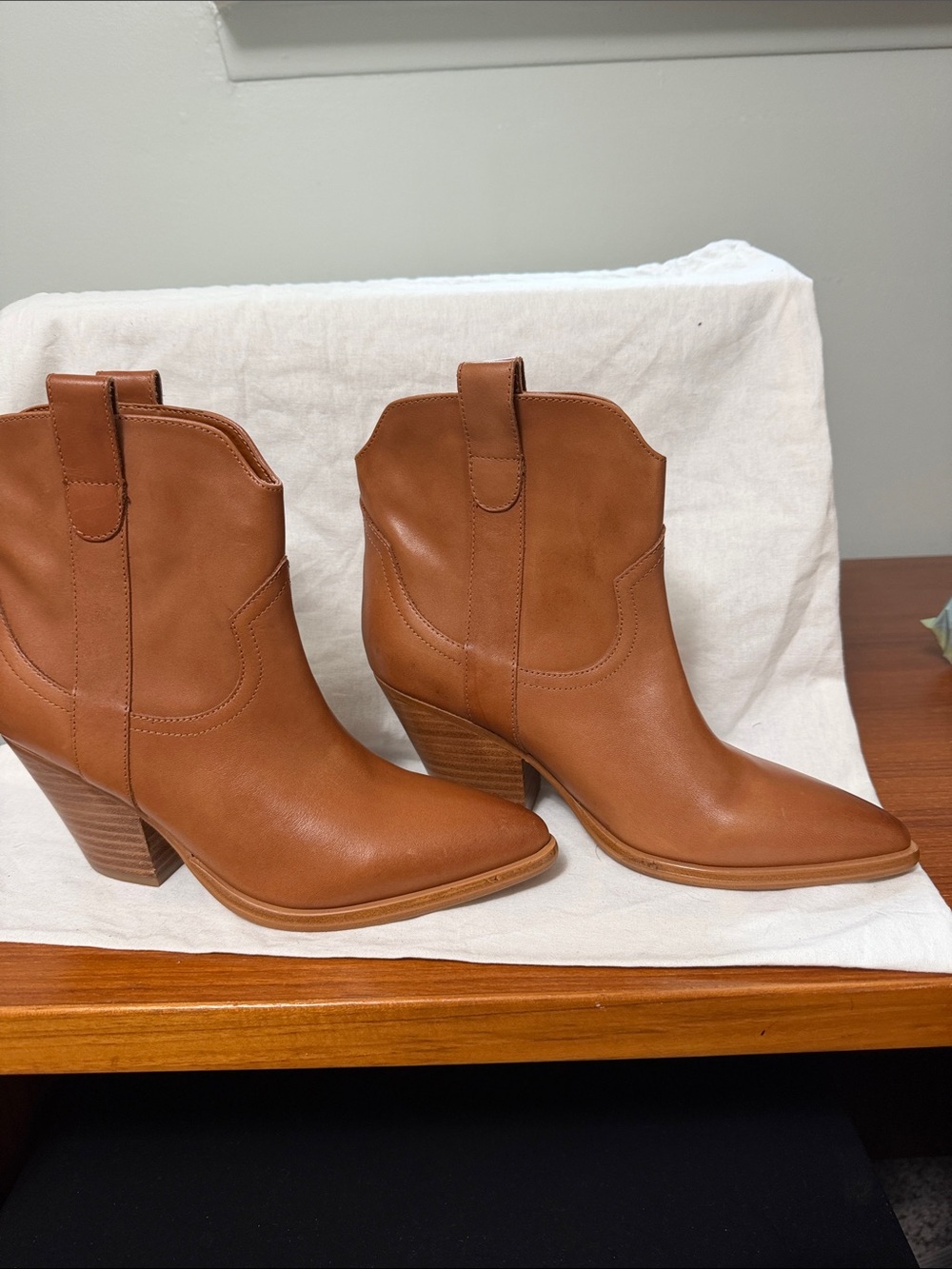 Marc Fisher Tan Leather Western Ankle Boots